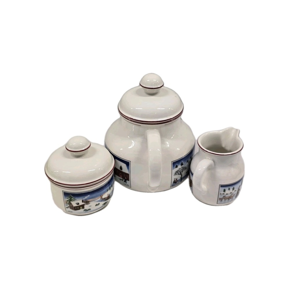 Vtg Villeroy & Boch NAIF CHRISTMAS Teapot  & Creamer & Sugar Bowl/ 3 Pcs SET